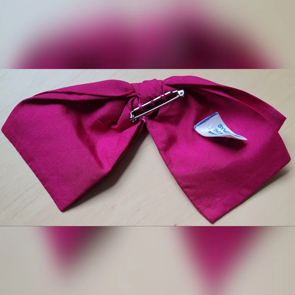 Symphony Scarfs 100% Silk Vintage Bow Pin/Brooch, Fuschia Pink